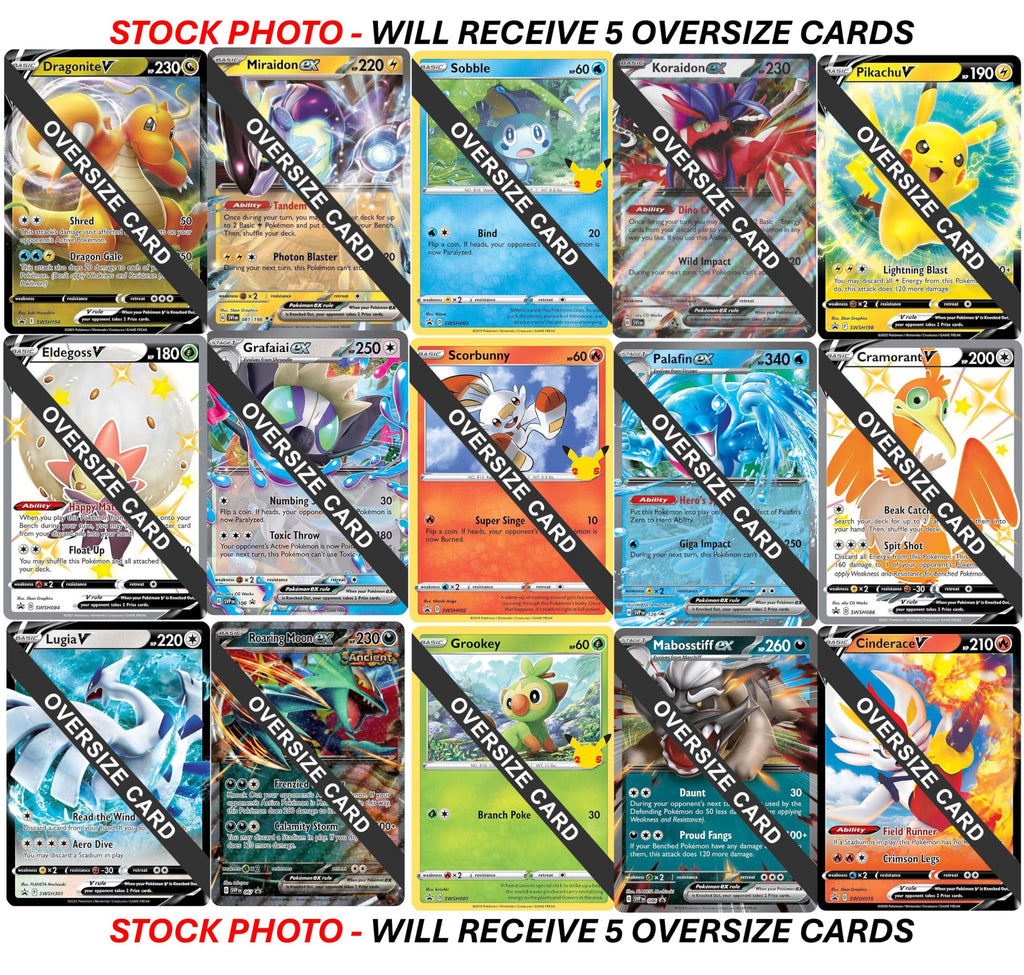 Pokemon - 5 Jumbo Oversize Cards - Random Assortment - No Duplicates - Starters, V, EX, VSTAR, V-Union, Mega, ETC. - 4