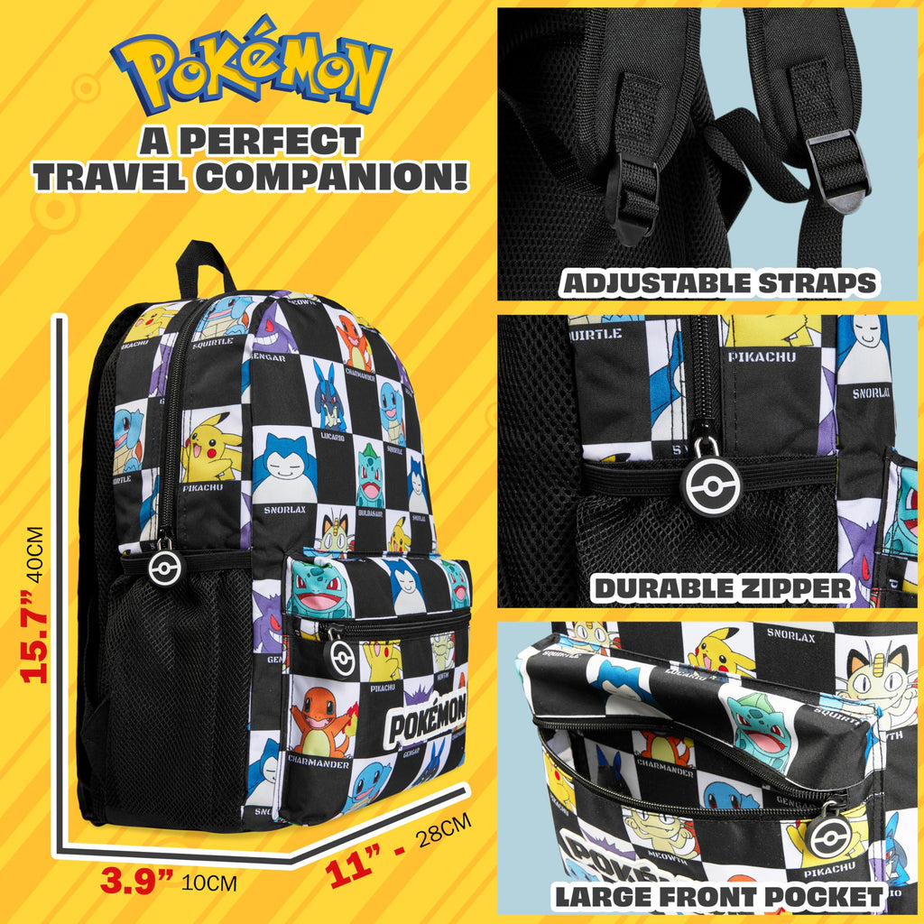 Pokemon Backpack for Kids Teens Pikachu Anime School Bag Daypack Backpacks for Daycare Sports School Supplies Gifts for Kids (Black/White) - 2