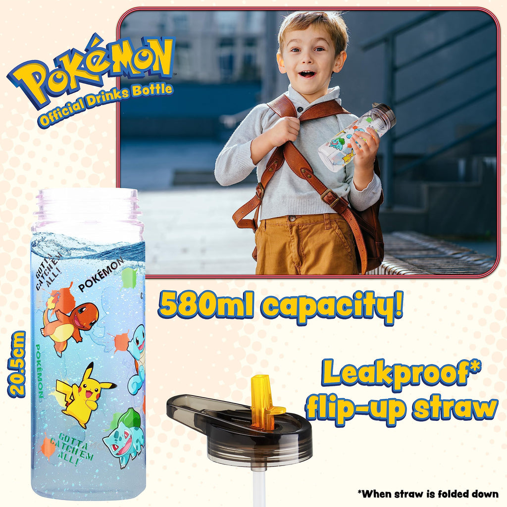 Pokemon Water Bottle for Kids with Straw, 19.6oz Plastic Reusable Drink Bottle - 5