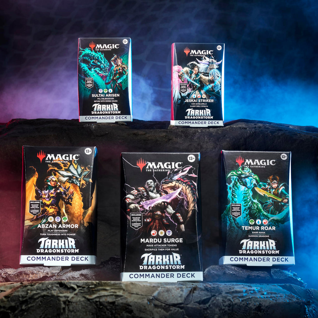 Magic: The Gathering Tarkir: Dragonstorm Commander Deck Bundle - Includes All 5 Decks (Abzan Armor, Jeskai Striker, Sultai Arisen, Mardu Surge, Temur Roar) - 7