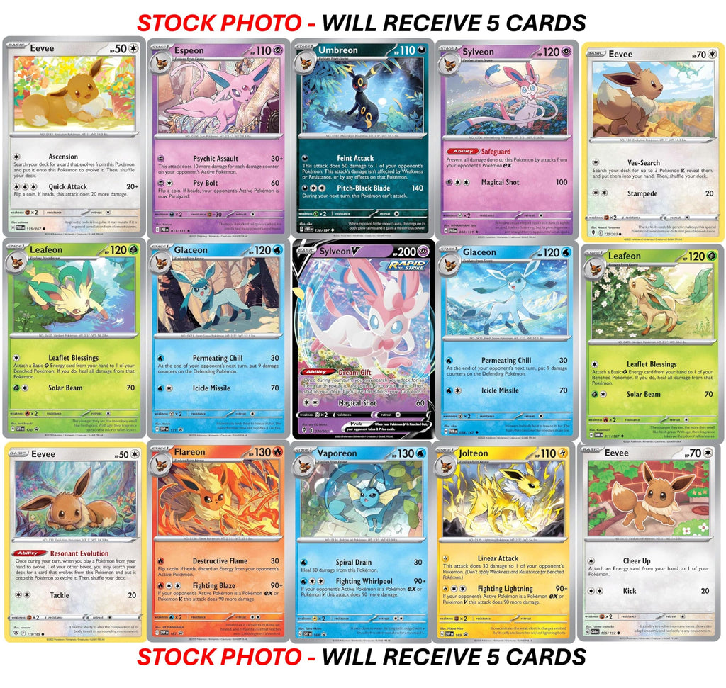 Pokemon Eevee Card Bundle - Guaranteed 1 Ultra Rare - 5 Eeveelution Holofoil Cards - No Duplicates - 3