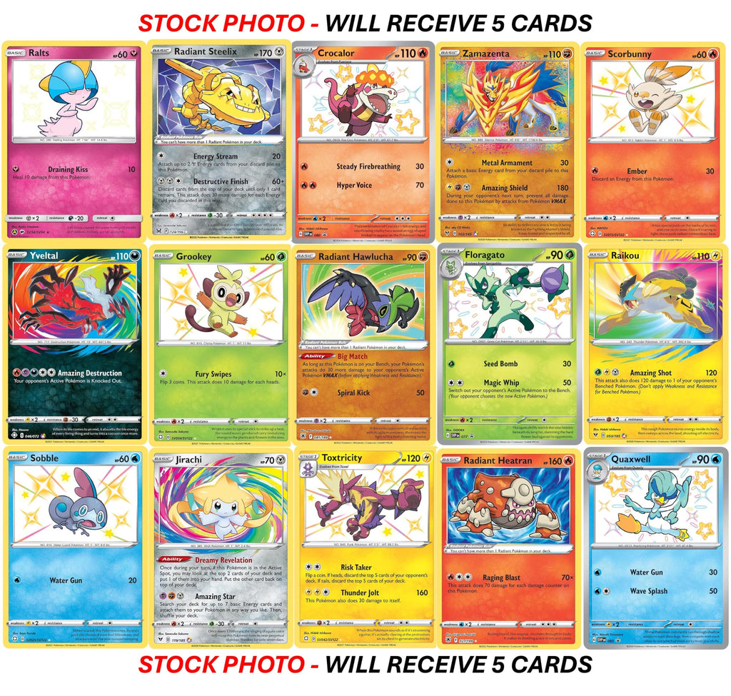 5 Pokemon Card - Shiny Rare/Radiant Rare/Amazing Rare Lot - 5 Assorted Cards - No Duplicates - 3
