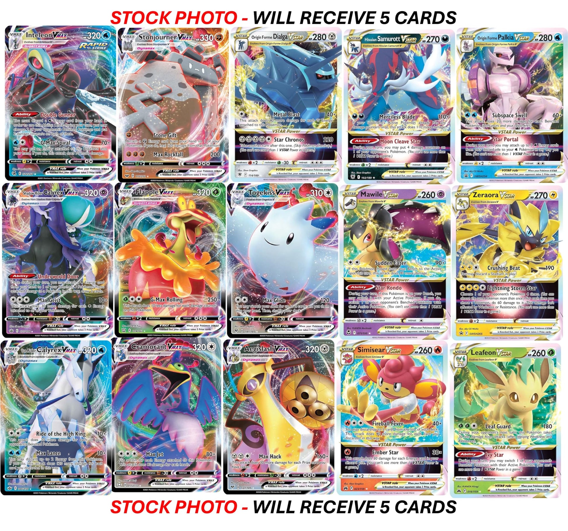 Pokemon - 5 VMAX/VSTAR Card Lot Bundle - No Duplicates - Full Art Etched Pokemon - 6