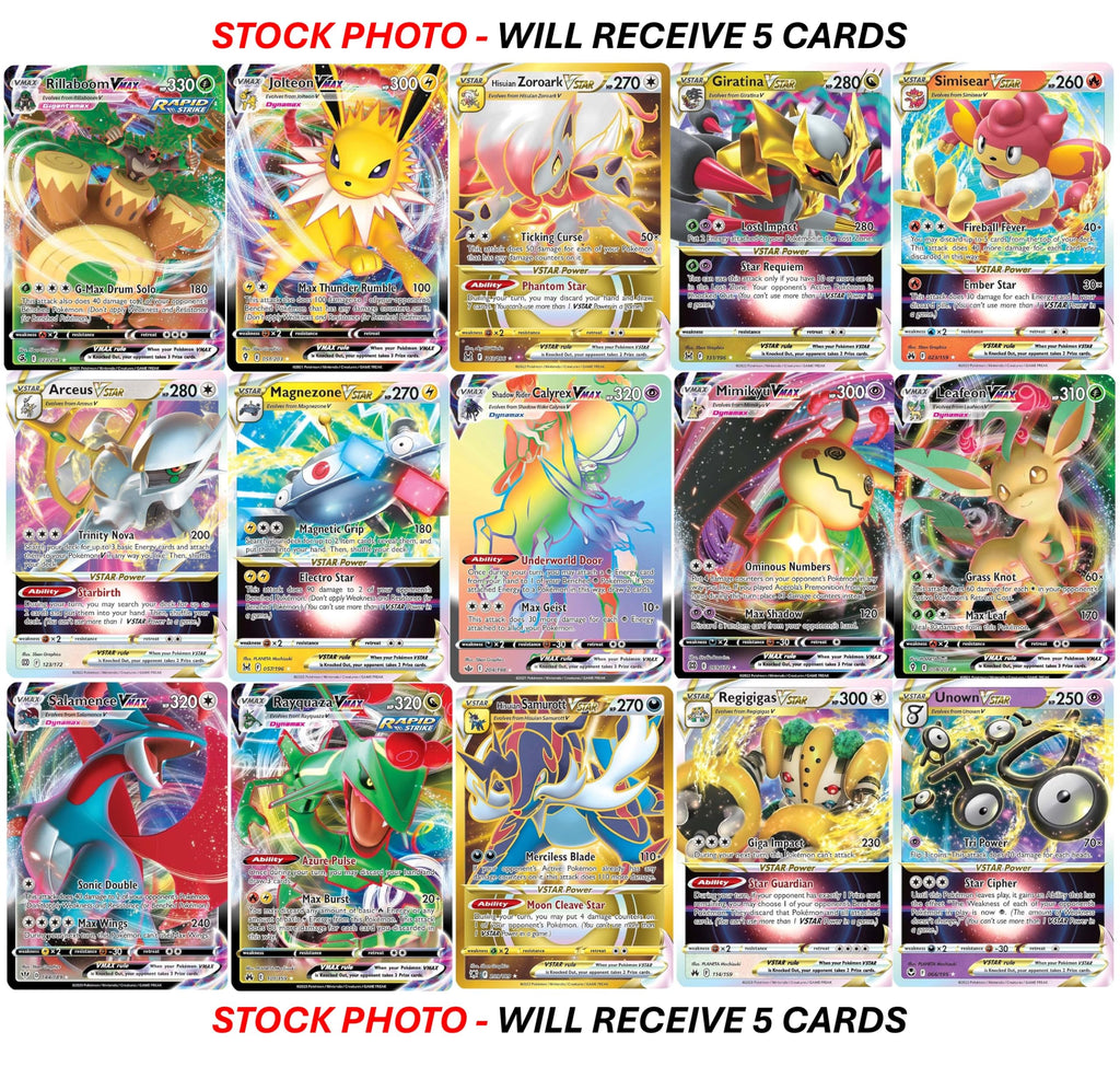 5 Pokemon Card VMAX/VSTAR Bundle - X2 VSTAR - X2 VMAX - X1 Secret Rare - No Duplicates - 4