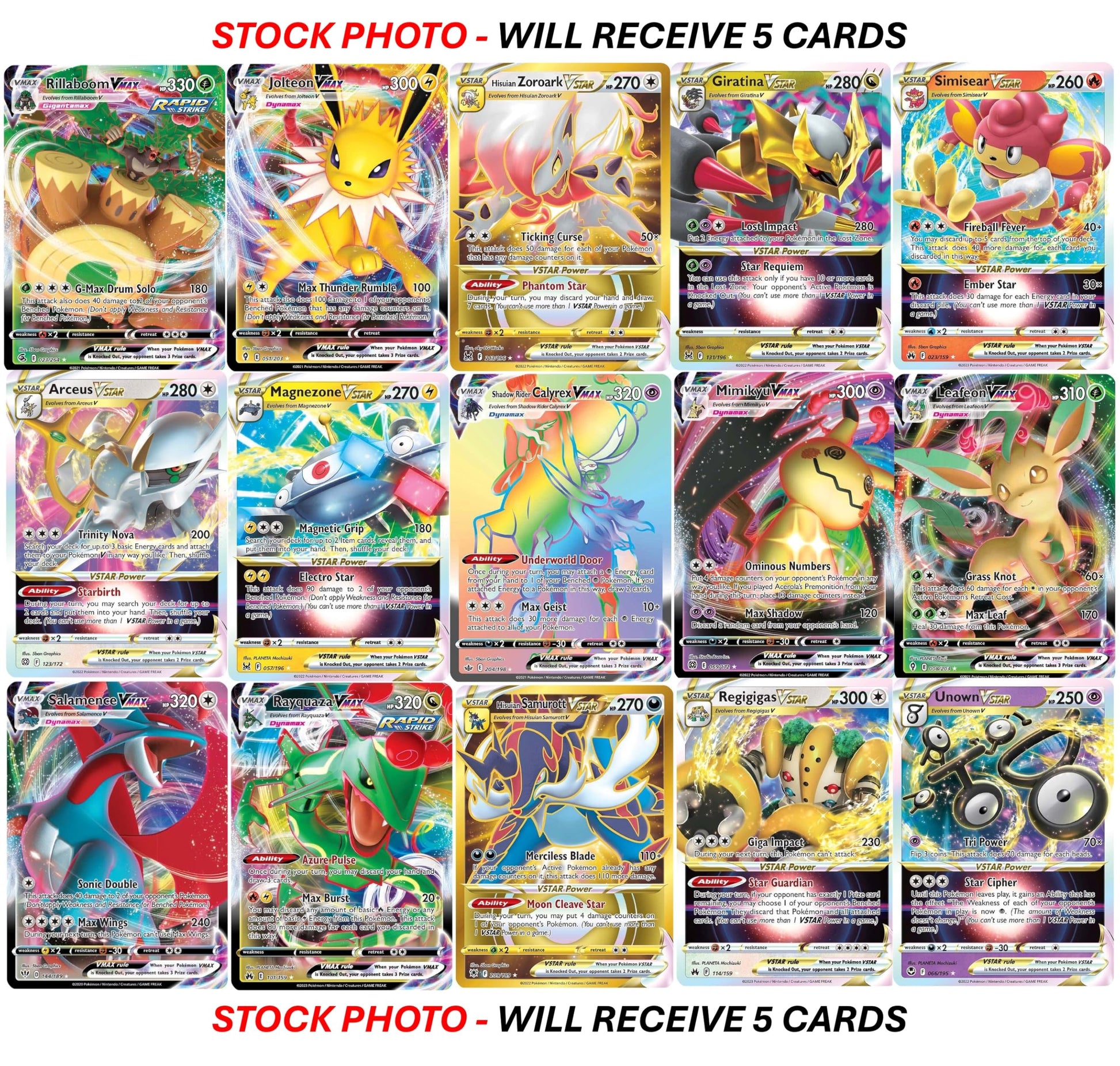 5 Pokemon Card VMAX/VSTAR Bundle - X2 VSTAR - X2 VMAX - X1 Secret Rare - No Duplicates - 4