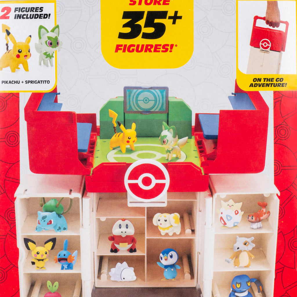 Jazwares Pokémon Play ‘N’ Display Case - Multi-Level Storage Unit with Rooftop Arena and Space for 35+ 2-Inch Battle Figures - 4