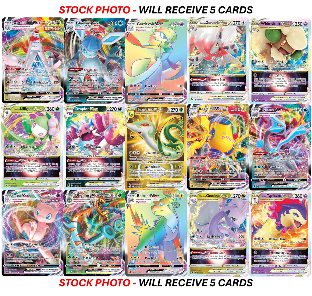 5 Pokemon Card VMAX/VSTAR Bundle - X2 VSTAR - X2 VMAX - X1 Secret Rare - No Duplicates - 3