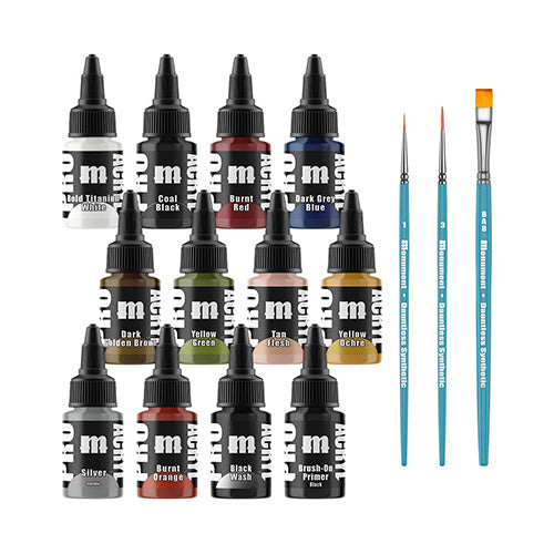 Monument Pro Acryl Intro Set - 12 Colors + 3 Synthetic Brushes - Paints - 2