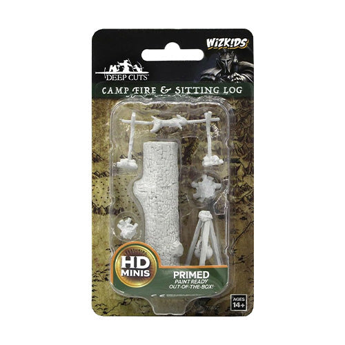 WizKids Deep Cuts Unpainted Miniatures Camp Fire & Sitting Log - Miniatures