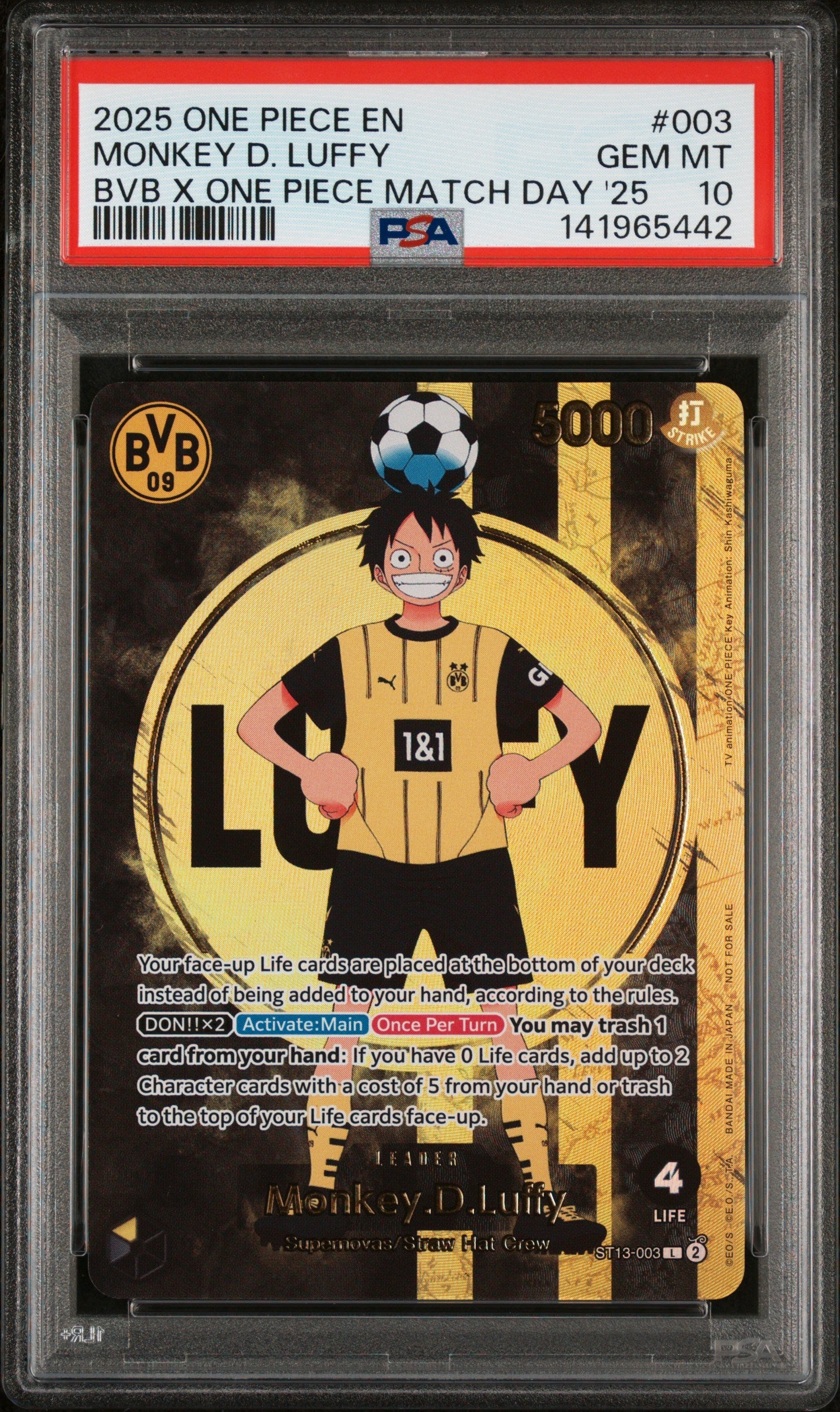 2025 ONE PIECE PROMOS #003 MONKEY D. LUFFY BVB X ONE PIECE MATCH DAY '25 PSA 10 - Graded Cards