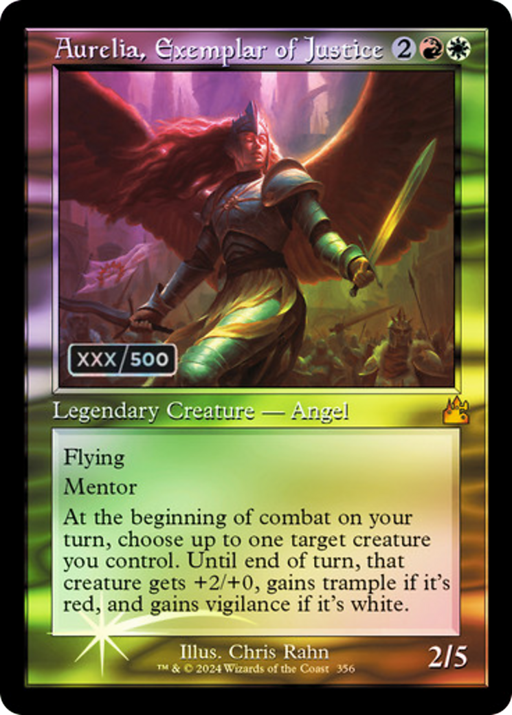 FOIL Aurelia, Exemplar of Justice (Retro Frame) (Serial Numbered) (RVR-356) - Ravnica Remastered - Magic The Gathering - Single Cards
