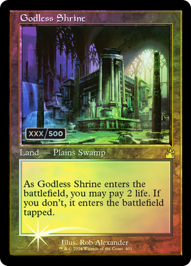FOIL Godless Shrine (Retro Frame) (Serial Numbered) (RVR-401) - Ravnica Remastered - Magic The Gathering - Single Cards